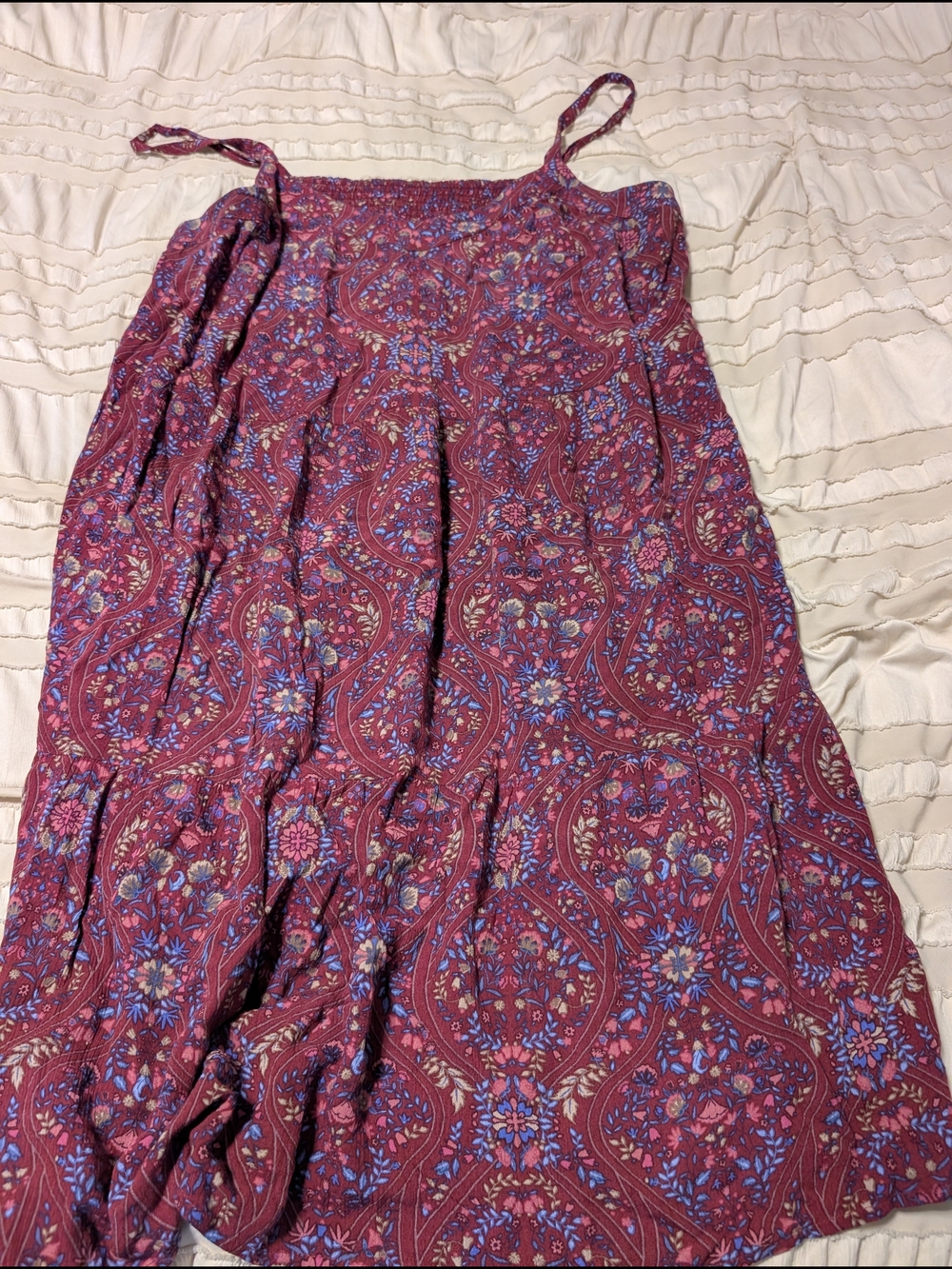 Reitmans Burgundy Floral Maxi Dress with Pink & Blue Accents